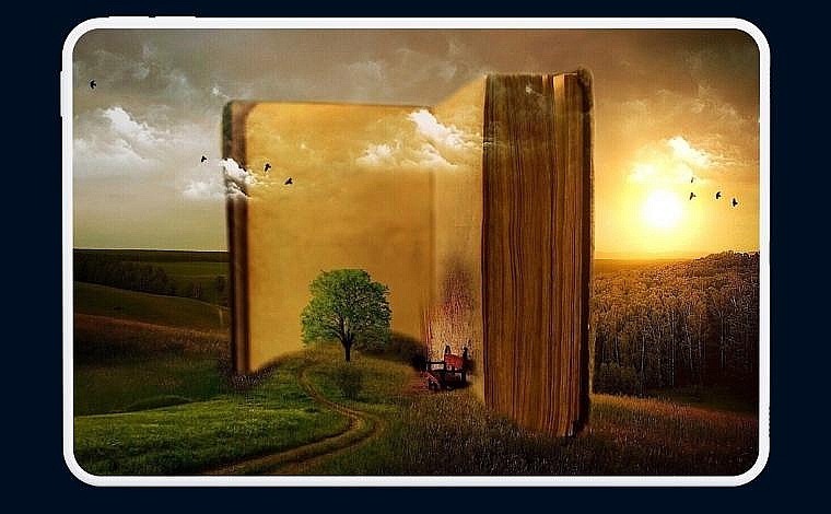 Stock image showing an open book.